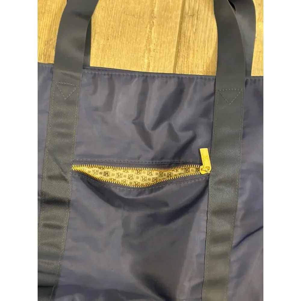 Badgley Mischka Uncomplicated Nylon Weekender Travel Tote Bag Navy Blue Gold HW